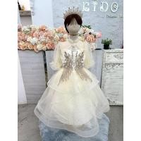 ราคา ชุดราตรีเด็ก หน้าร้านอยู่รัชดา ลองได้ถ่ายรูปจากชุดจริง W19144 สีครีม กระโปรงยาว คอจีน แขนยาว ประดับเพชร สวยหรู (24345262269)