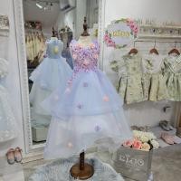 ราคา ชุดราตรีเด็ก หน้าร้านอยู่รัชดา ลองได้ถ่ายรูปจากชุดจริง W18554 สีฟ้า แขนสั้น กระโปรงหน้ายาวหลังยาว ปักดอกไม้ (22471202139)