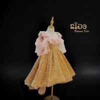 ราคา ชุดราตรีเด็ก หน้าร้านอยู่รัชดา ลองได้ถ่ายรูปจากชุดจริง W18741สีทอง กระโปรงหน้าสั้นหลังยาว ติดระบายที่ไหล่และหน้าอก ติ (19892934032)