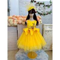 ราคา ชุดเด็กออกงาน หน้าร้านอยู่รัชดา ลองได้ถ่ายรูปจากชุดจริง A217สีเหลือง เอวระบาย ตกแต่งดอกไม้ดิ้นหรู กระโปรงสั้นจุดวิ้งๆ (15864630392)