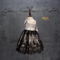 ราคา ชุดออกงานเด็ก มีหน้าร้าน ตรงปก พร้อมส่ง LF0003 สีดำเทา ไหล่เฉียงติดโบว์ที่ไหล่ (6238735950)