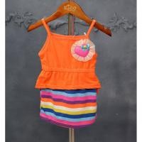ราคา ชุดเดรสเด็ก มีหน้าร้าน ตรงปก พร้อมส่ง ZK05 สีส้ม สายเดียว กระโปรงลายขวางสี เสื้อติดหัวใจ (6152538506)