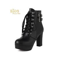 ราคา บูทเด็ก หน้าร้านอยู่รัชดา ลองได้ H179 สีดำ ด้านหน้าคาดเข็มขัดข้อสั้น มีส้นสูงแบบเท่ๆ (28179008887)