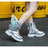 ราคา บูทเด็ก หน้าร้านอยู่รัชดา ลองได้ H173 สีเทา ด้านหน้าร้อยเชือกข้อสั้น ติดปีกผีเสื้อ (26779399981)