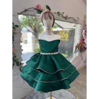 ราคา ชุดราตรีเด็ก หน้าร้านอยู่รัชดา ลองได้ถ่ายรูปจากชุดจริง W18895 สีเขียวคอล้อมเพชร กระโปรงสั้นน่ารักๆ (24075195315)