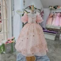 ราคา ชุดราตรีเด็ก หน้าร้านอยู่รัชดา ลองได้ถ่ายรูปจากชุดจริง W18771 สีโอรส กระโปรงยาวแขนตุ๊กตา ติดกลิตเตอร์ทั้งตัว น่ารักสว (16699270741)