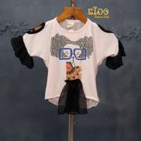 ราคา เสื้อยืดเด็ก มีหน้าร้าน ตรงปก พร้อมส่ง Z0105 แขนสั้น เว้าไหล่ สีชมพูปลายแขนระบาย พิมพ์ลายเด็กผู้หญิง (8109975033)