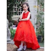 ราคา ชุดราตรีเด็ก มีหน้าร้าน ตรงปก พร้อมส่ง LB099สีแดง ตกแต่งด้วยดอกไม้ ทั้งตัว กระโปรงหน้ายาวเสมอพื้นหลังยาวลากพื้น ชายก (7538698835)