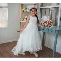 ราคา ชุดออกงานเด็ก มีหน้าร้านอยู่รัชดา ลองได้ เปลี่ยนได้ ถ่ายรูปเองจากสินค้าจริง B094 สีขาว แต่งลูกไม้ตรงชายกระโปรงและตรงอ (4435271560)