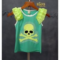 ราคา เสื้อยืดเด็ก มีหน้าร้าน ตรงปก พร้อมส่ง Z01 เสื้อแฟชั่นเด็ก สีเขียว แขนระบาย ปักรูปกะโหลก (4076266920)