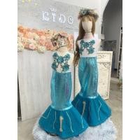 ราคา ชุดออกงานเด็ก หน้าร้านอยู่รัชดา ลองได้ถ่ายรูปจากชุดจริง W18098สีฟ้าชุดนางเงือกทรงหางปลาปักเลื้อม อกซีทรูติดดอกไม้ (3435621267)