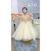 ราคา ชุดราตรีเด็กด้ หน้าร้านอยู่รัชดา ลองได้ถ่ายองจากชุดจริง F062สีทอง ปักดิ้นทอง กระโปรงหน้าสั้นหลังยาว มีแขนสี่ส่วยเนื้อ (3335625209)