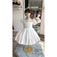 ราคา ชุดราตรีเด็ก ร้านอยู่รัชดา ลองได้ถ่ายรูปจากชุดจริง W19064 สีขาว กระโปรงสั้น แขนตุ๊กตา จีบรอบ (27471454702)