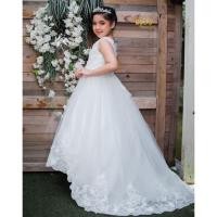 ราคา ชุดออกงานเด็ก มีหน้าร้าน ตรงปก พร้อมส่ง LB094 สีขาว แต่งลูกไม้ตรงชายกระโปรงและตรงอก กระโปรงยาวหน้าและหลังยาวลากพื้น (6038692627)