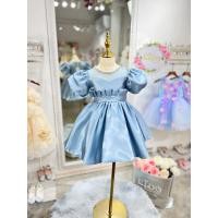 ราคา ชุดราตรีเด็ก หน้าร้านอยู่รัชดา ลองได้ถ่ายรูปจากชุดจริง W18671 สีฟ้า กระโปรงสั้นจีบเอวสูงประดับมุกล้อมคอ แชนตุ๊กตา (18589617299)