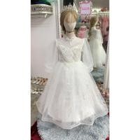 ราคา ชุดราตรีเด็ก ร้านอยู่รัชดา ลองได้ถ่ายรูปจากชุดจริง W19059สีขาว แขนยาวซีทรู (29516627442)