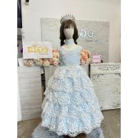 ราคา ชุดราตรีเด็ก หน้าร้านอยู่รัชดา ลองได้ถ่ายรูปเองจากชุดจริง W18934 สีฟ้า กระโปรงยาว เอวระบายฟูชั้นๆ แขนสั้น สไตล์เจ้าหญ (28050355626)
