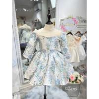 ราคา ชุดราตรีเด็ก หน้าร้านอยู่รัชดา ลองได้ถ่ายรูปจากชุดจริง W18564 สีฟ้า พิมพ์ลายคอเหลี่ยม กระโปรงสั้น แขนยาว น่ารัก (19690204111)