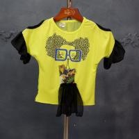 ราคา เสื้อยืดเด็ก มีหน้าร้าน ตรงปก พร้อมส่ง Z0105 แขนสั้น เว้าไหล่ สีเขียวมะนาว ปลายแขนระบาย พิมพ์ลายเด็กผู้หญิง (5776265282)