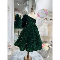 ราคา ชุดราตรีเด็ก หน้าร้านอยู่รัชดา ลองได้ถ่ายรูปจากชุดจริง W18582 สีเขียว ไหล่เฉียงพองข้าง (19488822031)