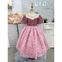 ราคา ชุดราตรีเด็ก ร้านอยู่รัชดา ลองได้ถ่ายรูปจากชุดจริง W19109 สีชมพู แขนตุ๊กตา กระโปรงยาวฟู (42051576359)