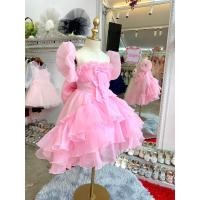 ราคา ชุดราตรีเด็ก หน้าร้านอยู่รัชดา ลองได้ถ่ายรูปจากชุดจริง W18841สีชมพู กระโปรงหน้าสั้นระบายชั้น พองฟู น่ารักๆ (25753617643)