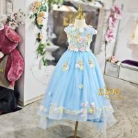 ราคา ชุดราตรีเด็ก หน้าร้านอยู่รัชดา ลองได้ถ่ายรูปจากชุดจริง W18521 สีฟ้า ปักดอกไม้ แขนสั้น หน้ายาวหลังยาว (18581354474)
