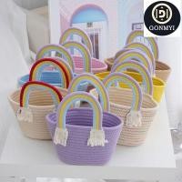 ราคา GONMYI กระเป๋าถือ เชือกฝ้ายสีรุ้ง กระเป๋าผ้าทอแฮนด์เมดแฟชั่นเด็กผู้หญิง (25895667729)