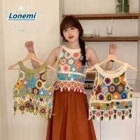 ราคา LONEMI เสื้อกั๊กถัก แขนกุด O neck ผู้หญิง Crop Top โครเชต์พู่สั้น Bohemian Hollow Out Tops (29484051782)