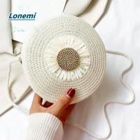 ราคา LONEMI กระเป๋าฟางทรงกลม ทำจากฟาง กราฟิคดอกไม้วินเทจ สไตล์วินเทจ เหมาะสำหรับใช้ที่ชายหาด (43674994558)