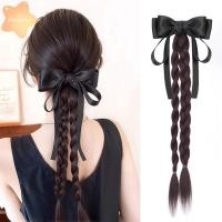 ราคา IMLON วิกผมหางม้าสูง เส้นคู่โบว์ริบบิ้นวิกผมสังเคราะห์ผมหางม้า อารมณ์จําลองผม Duckbill คลิปผมหางม้า Braid วิกผม Headwear (52600130398)