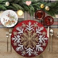 ราคา เวตโต เสื่อโต๊ะ กันลื่นซานตาคลอสเกล็ดหิมะคริสต์มาส แผ่นรองจาน ทนทาน 38 ซม รอบดูดซับผ้าปูโต๊ะตกแต่งคริสต์มาส (55650798637)