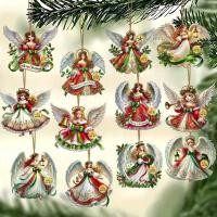ราคา MERRYIN 12 ชิ้น Victoria Angel ชุดเครื่องประดับ Handcrafted 2D จี้ต้นคริสต์มาสแบน ไม้ DIY การออกแบบแบบดั้งเดิมตกแต่งคริสต์มาส (48601251177)