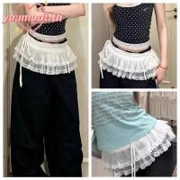 ราคา Youmoot ลูกไม้มินิกระโปรง ดูผ่านดอกไม้ปัก Lace Up Ruffles กระโปรง Y2K Streetwear Harajuku จีบกระโปรงกางเกงยีนส์ตกแต่ง (25443418777)