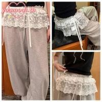 ราคา Youmoot ลูกไม้มินิกระโปรง ดูผ่านปักดอกไม้ Lace Up Ruffles กระโปรง Harajuku Y2K Streetwear Ruched กระโปรงกางเกงยีนส์ตกแต่ง (29526688237)