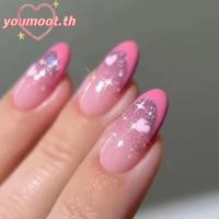 ราคา คุณมูต เล็บปลอม รูปไข่ฝรั่งเศสปลอม เนียล เล็บไล่โทนสีหัวใจสีชมพูแมวตาเดซี่ที่ถอดออกได้กดบนเล็บผู้หญิง (54300253955)