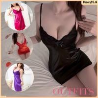 ราคา ชุดเดรสผู้หญิงสุดฮอต ชุดนอนผ้าซาตินเนื้อนุ่ม สายเดี่ยว ลูกไม้ ชุดชั้นใน ชุดนอนผูกโบว์ ชุดนอนผู้หญิง ชุดนอนเรียบหรู เดรส เสื้อคลุมเกาะอก BeautySS th (55901331938)