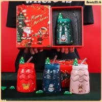ราคา แก้วกาแฟลายการ์ตูนต้นคริสต์มาส ดีไซน์สร้างสรรค์ พร้อมฝาปิดและหลอดดูด แก้วกาแฟลายซานตาคลอส คู่รัก ของขวัญ BeautySS th (46400917387)