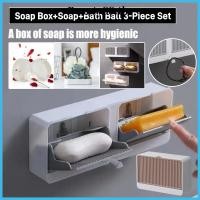 ราคา BeautySS กล่องสบู่กันฝุ่นแบบแขวนพร้อมฝาปิด ชั้นวางสบู่แบบติดผนังห้องน้ำ พร้อมที่ระบายน้ำสบู่ ลูกบอลสบู่สำหรับอาบน้ำ ชุด 3 ชิ้น (44307181422)