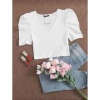 ราคา เสื้อครอปแขนพองแต่งขอบลูกไม้ จากแบรนด์Shein (48201229769)