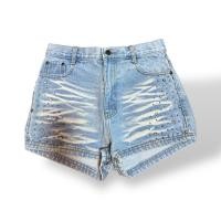 ราคา กางเกงยีนขาสั้นแต่งลาย เอวต่ำ (26938626821)