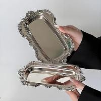 ราคา ร่าเริง จานใส่ขนม ถาดเค้กสแตนเลสลายนูนของขวัญหน้ากระจกแผ่นเก็บเครื่องประดับตกแต่งบ้าน (48851017768)