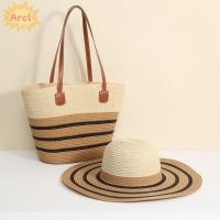 ราคา กระเป๋าสะพายผ้าทอ ARCL ทรงสี่เหลี่ยมลายทาง ความจุขนาดใหญ่ มีซิปปิด พร้อมหมวกสานฟางสำหรับวันหยุด (51150642651)