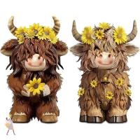 ราคา YGBG วัว Gnomes ตกแต่ง สไตล์บ้านไร่ดอกทานตะวัน Highland Cow Figurines Rustic เรซิ่น Daisy ดอกไม้บ้านสวนวัวเครื่องประดับตกแต่งสวน (53500753380)