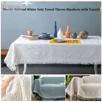 ราคา โยโลโก โยนผ้าห่ม พร้อมพู่กันลื่นถักผ้าขนหนูโซฟาสีขาว ผ้าคลุมเตียงอเนกประสงค์นอร์ดิก (51150992869)