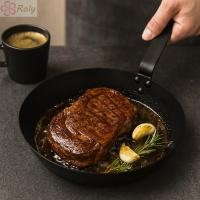 ราคา โรลี่ กระทะเหล็กหล่อ เหล็กคาร์บอนไม่เคลือบสเต็กกระทะ ทนทานอเนกประสงค์แบนครัวทําอาหารเครื่องมือกระทะไข่เจียวแก๊สเตาแม่เหล็กไ (56650135369)