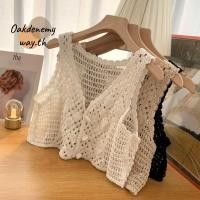 ราคา เสื้อกล้าม Crochet สำหรับผู้หญิง เสื้อกั๊กชายหาดเปิดกระดุม ลาย crochet แขนกุด (46650150634)