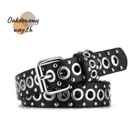 ราคา OAKDENEMYWAY เข็มขัดคาดเอว เข็มขัดหนัง PU หัวเข็มขัด Punk Hollow Out สายรัดเอวอุปกรณ์ตกแต่ง (44375608888)
