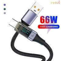 ราคา ROWL 6A สาย USB C สายเคเบิลข้อมูล PD 66W A to C ที่มองเห็นได้ แฟชั่น 0 5M 1M 2M จอแสดงผลดิจิตอลสายชาร์จ Type C ความเร็วสูงสําหรับ OPPO แล็ปท็อป (53200257765)