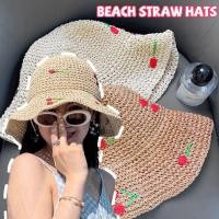 ราคา หมวกฟางสานเชอร์รี่ หมวกโป๊ะชายหาดกลางแจ้งกลวงออก ระบายอากาศ ปีกกว้าง พับได้ สไตล์ อิน แมทช์ลําลองทุกวัน แสดงใบหน้าขนาดเล็ก สาวฤดูร้อนหมวกกันแด (26379155287)